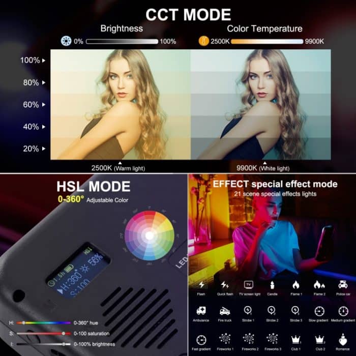 PULUZ Pocket 2500-9900K+RGB Vollfarbiges Beauty Fill Light LED-Handlicht für Fotografie auf der Kamera – Bild 4