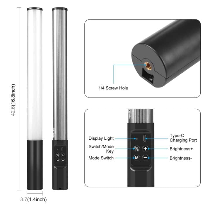 PULUZ Metallkörpertasche 2500-9000 K RGB-Vollfarb-Beauty-Fill-Licht-LED-Handlicht für Fotografie auf der Kamera – Bild 2