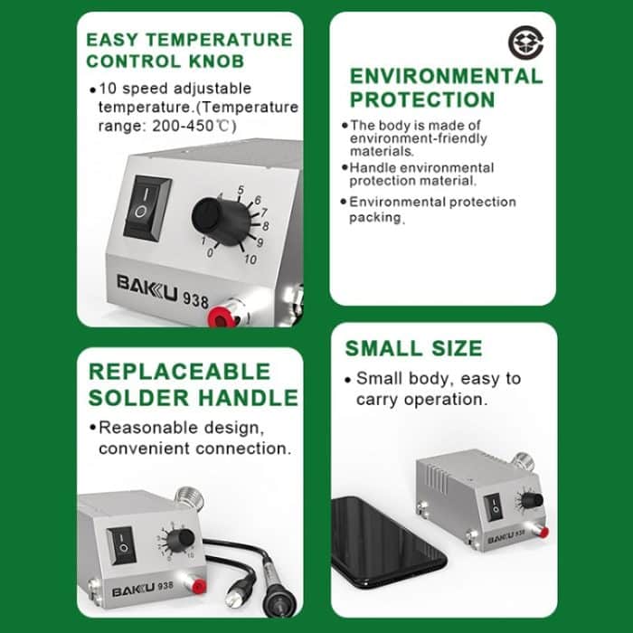 BAKU Leistungsstarke Mini-Schweißmaschine für antistatische Lötstationen, EU-Stecker (BK-938) (Silber) – Bild 4