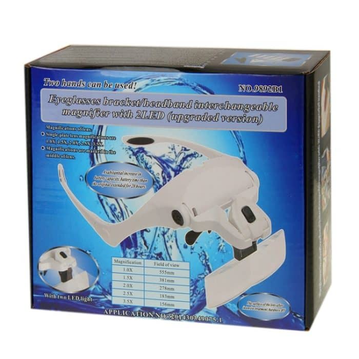 5 Linsen 1,0X-3,5X Lupenbrillenhalterung Stirnbandlupe mit 2 LED-Leuchten Augenvergrößerungsbrille Vergrößerungswerkzeug, 5 Lens 1.0X-3.5X (White) – Bild 11
