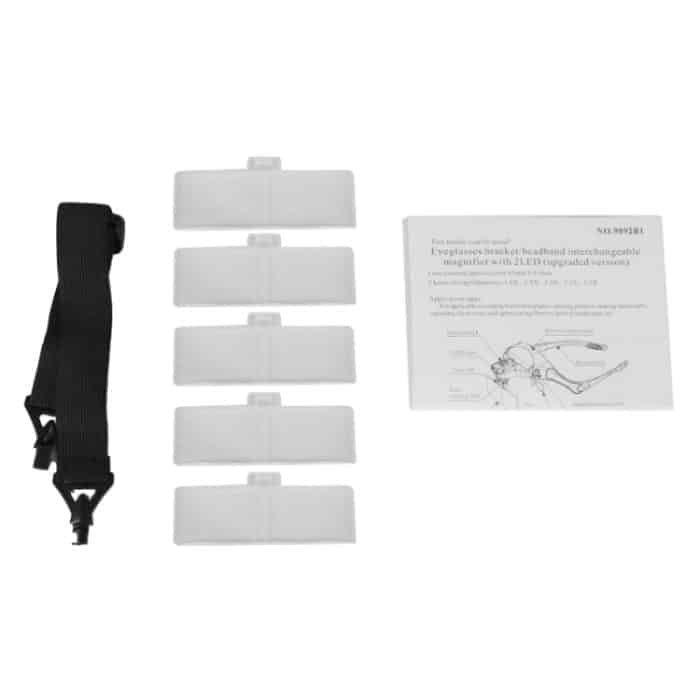 5 Linsen 1,0X-3,5X Lupenbrillenhalterung Stirnbandlupe mit 2 LED-Leuchten Augenvergrößerungsbrille Vergrößerungswerkzeug, 5 Lens 1.0X-3.5X (White) – Bild 10