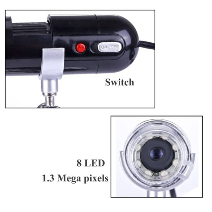 1,3 Megapixel 200x USB Digitalmikroskop mit 8 LED Weißlicht (Schwarz) – Bild 4
