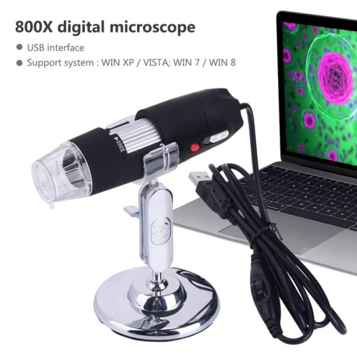 2,0 Megapixel 800X USB Digitalmikroskop mit 8 LED Weißlicht / Halter (Schwarz) – Bild 5