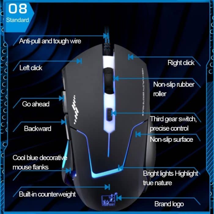 T7 Wired 3 Color Changeable 1200 DPI 1600DPI 2400DPI Gaming USB Optische Maus – Bild 11