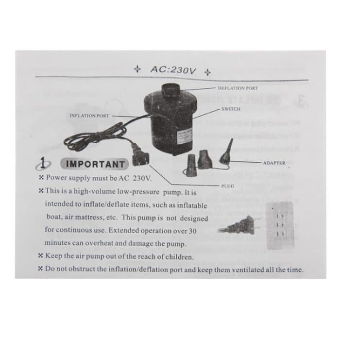 JY-019 50Hz 150W AC elektrische Luftpumpe mit 3 x Düsen, AC 220V, (EU-Stecker) (schwarz) – Bild 10