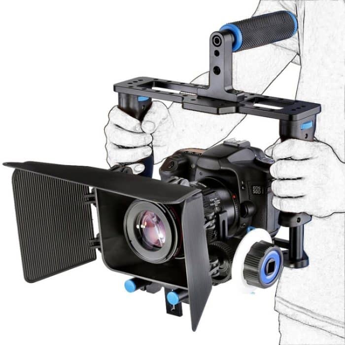 YELANGU YLG1103A-B Käfigstabilisator mit großem Griff für Videokameras + Matte Box Kit für DSLR-Kamera / Videokamera – Bild 10