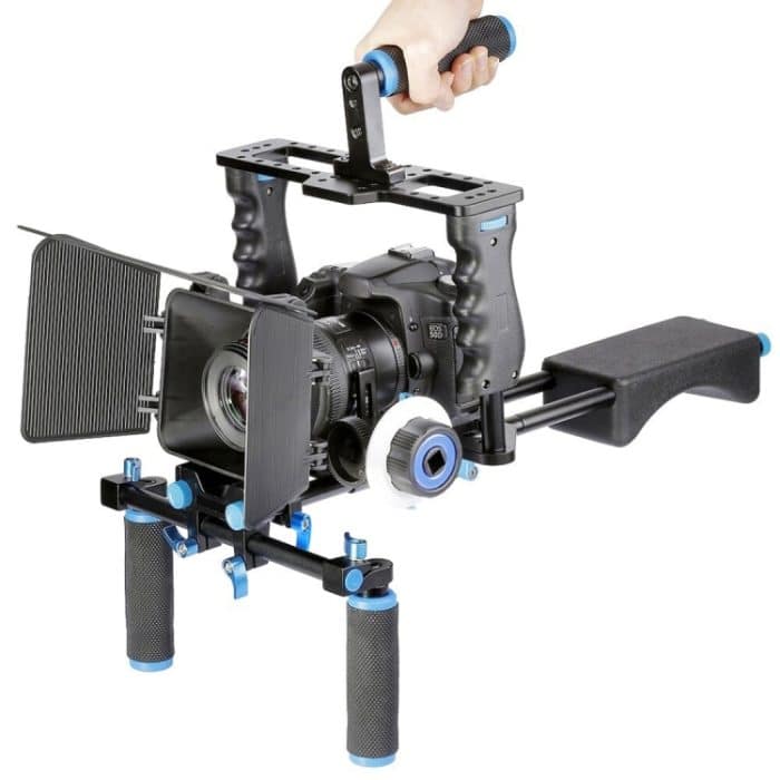 YELANGU YLG1103A-A Doppelgriff-Kamera-Schulterhalterung + Kamerakäfig-Stabilisator-Kit mit Matte Box für DSLR-Kamera / Videokamera – Bild 1