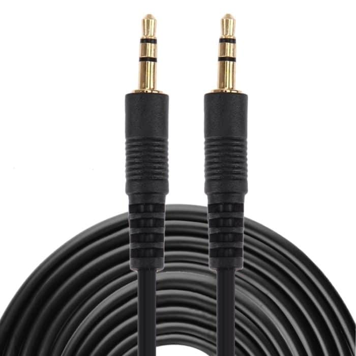 Aux-Kabel, 3,5-mm-Mini-Stecker-Stereo-Audiokabel, Länge: 10 m (schwarz + vergoldeter Anschluss) – Bild 1