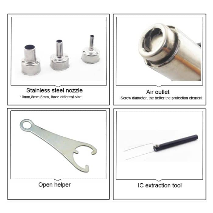 BEST BST-858+ AC 220V 50Hz 650W Bleifreie Heißluftpistole mit einstellbarer Temperatur und Spiralwind, BST-858+ EU Plug, BST-858+ US Plug – Bild 10