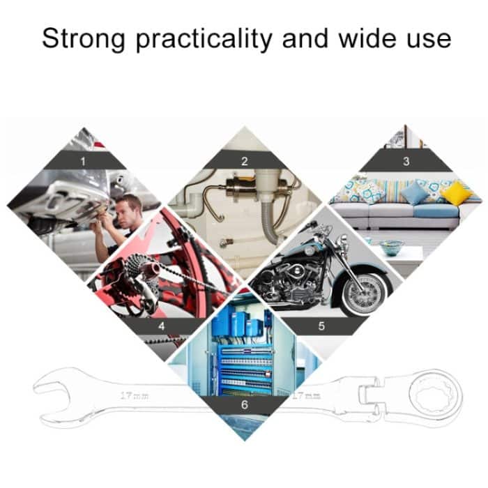 17 mm Doppelpflaumen-Ratschen-Winkelschlüssel mit doppelter Verwendung, Länge: 22,5 cm (Silber) – Bild 4