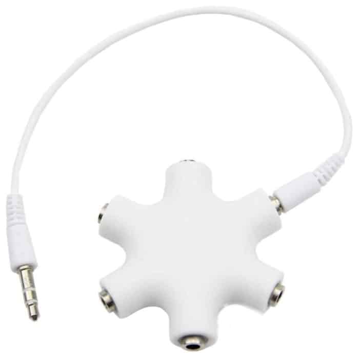 S-IP4G-9014.jpg 6 Anschlüsse Audio -Splitter -Kopfhöreranschluss mit 3,5 -mm -Audiokabel, kompatibel mit Telefonen, Tablets, Kopfhörern, MP3 -Player, Auto-/Heimstereo und mehr (weiß) – Bild 1