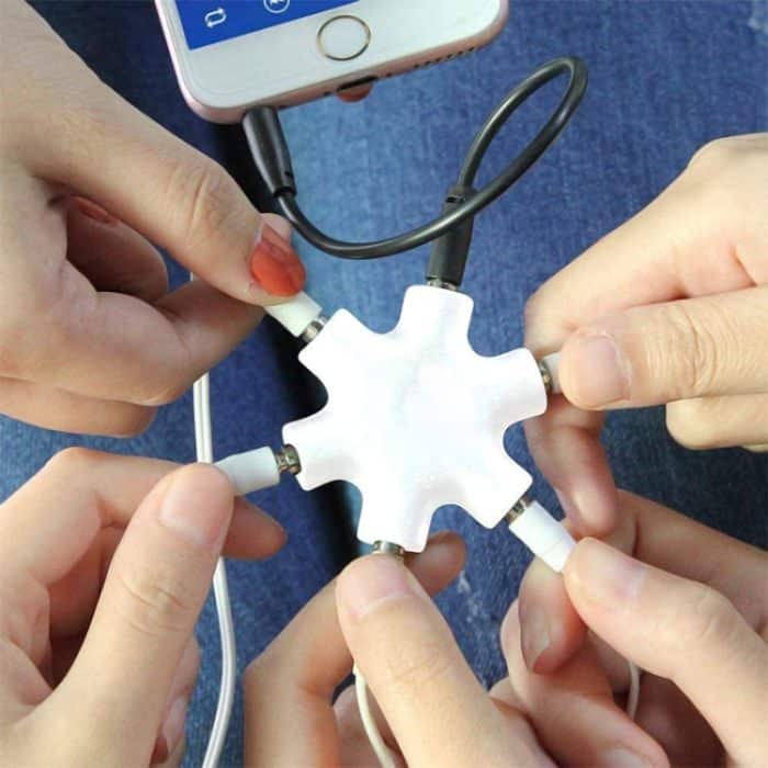 6 Anschlüsse Audio -Splitter -Kopfhöreranschluss mit 3,5 -mm -Audiokabel, kompatibel mit Telefonen, Tablets, Kopfhörern, MP3 -Player, Auto-/Heimstereo und mehr (weiß) – Bild 6