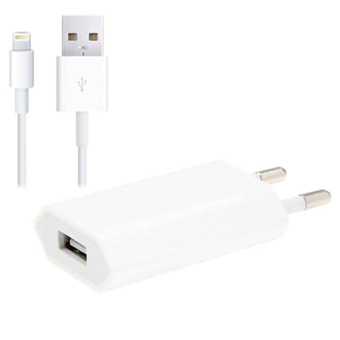 2 in 1 5V 1A EU Stecker Reiseladeadapter mit 1m 8-Pin Kabel für iPhone(Weiß) – Bild 1