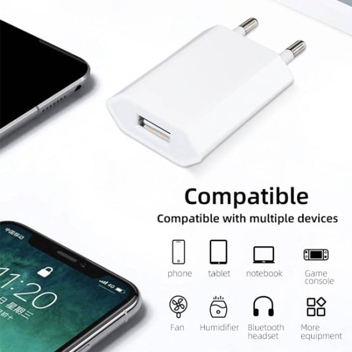 2 in 1 5V 1A EU Stecker Reiseladeadapter mit 1m 8-Pin Kabel für iPhone(Weiß) – Bild 6