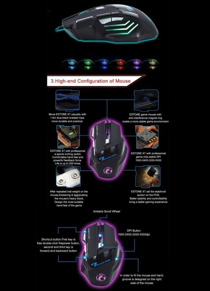 7 Tasten mit Scrollrad, 5000 DPI, LED, kabelgebunden, optische Gaming-Maus für Computer, PC, Laptop, X7 7 Buttons (Yellow), X7 7 Buttons (Black) – Bild 7