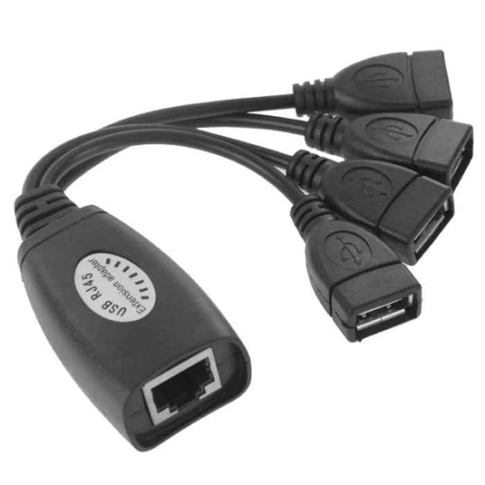 USB 2.0 CAT5 / CAT5E / CAT6 RJ45 bis 4 USB Ethernet Extender LAN-Verlängerungskabel-Repeater-Adapter – Bild 2