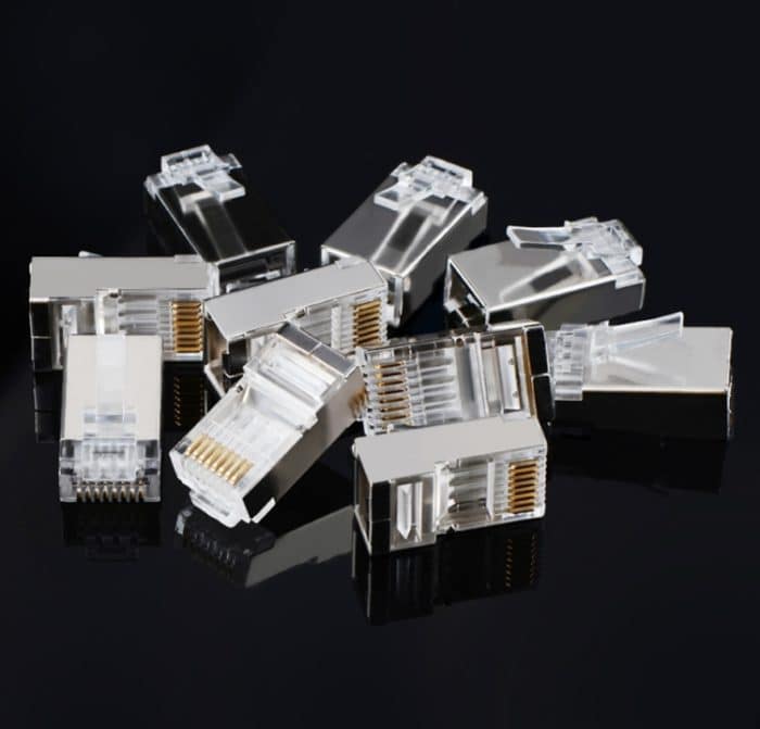 Hochwertiger geschirmter RJ45-Stecker Cat5 8P8C Lan Connector Network (100 Stück in einer Verpackung, der Preis gilt für 100 Stück) (Silber) – Bild 2