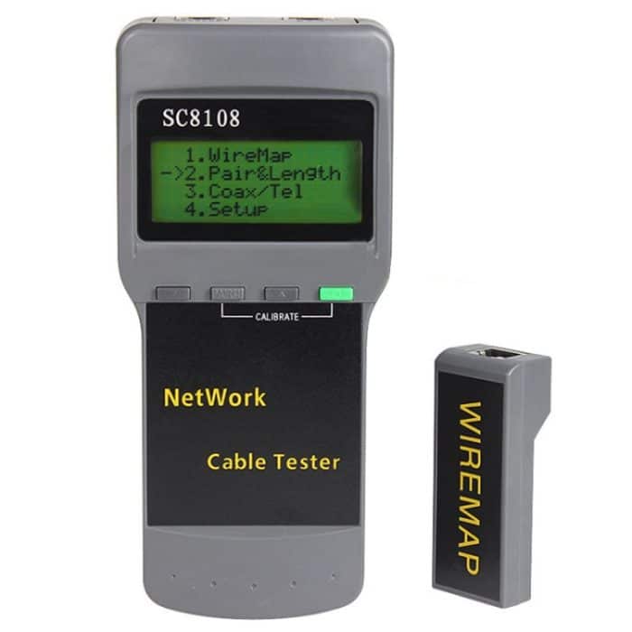 Tragbarer drahtloser Netzwerkkabeltester SC8108 LCD-Digital-PC-Datennetzwerk CAT5 RJ45 LAN-Telefonkabeltester (grau) – Bild 1