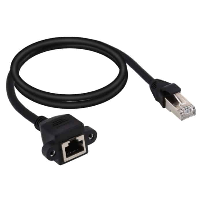 RJ45 Buchse zu Stecker CAT5E Network Panel Mount Schraubverschluss Verlängerungskabel, Länge: 1,5 m (schwarz) – Bild 2