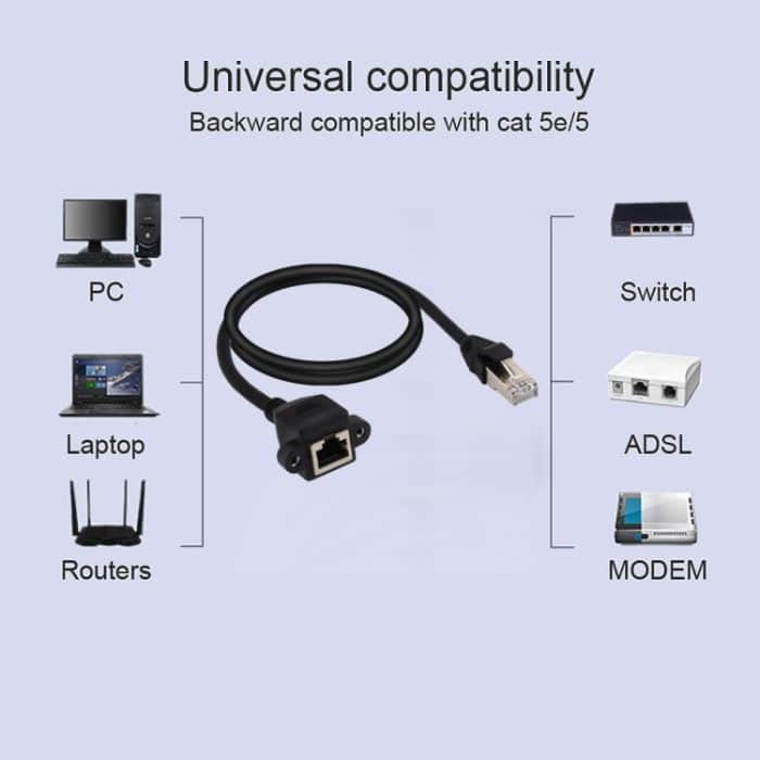 RJ45 Buchse zu Stecker CAT5E Network Panel Mount Schraubverschluss Verlängerungskabel, Länge: 1,5 m (schwarz) – Bild 5