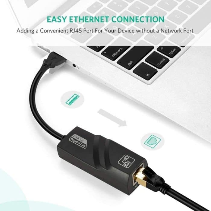 USB 3.0 10/100 / 1000Mbps Ethernet Adapter für Laptops, Plug and Play (schwarz) – Bild 4