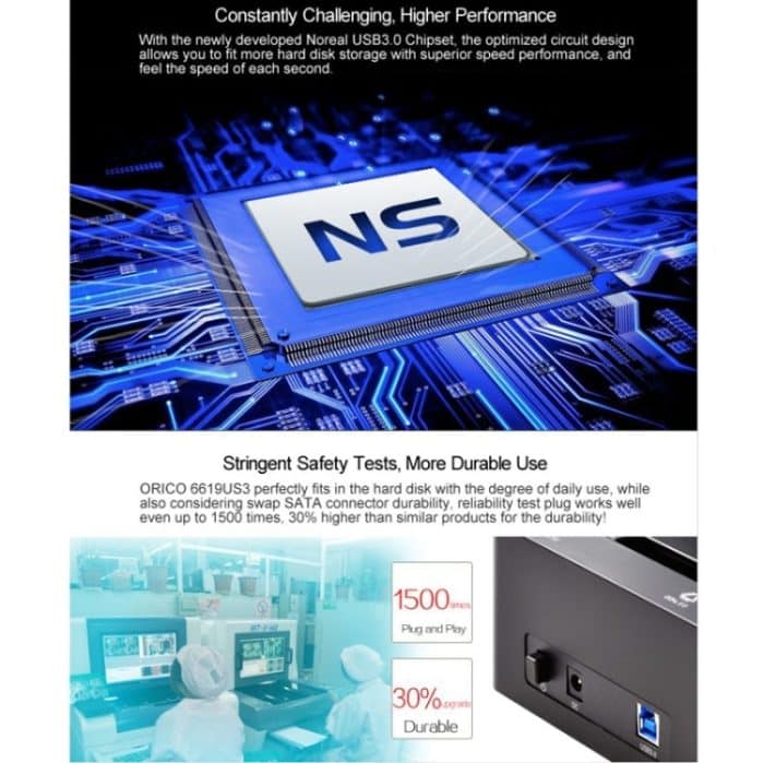 ORICO 6619US3 5 Gbit/s Super Speed USB 3.0 zu SATA Festplatten-Dockingstation für 2,5 Zoll / 3,5 Zoll Festplatten, 6619US3 – Bild 9
