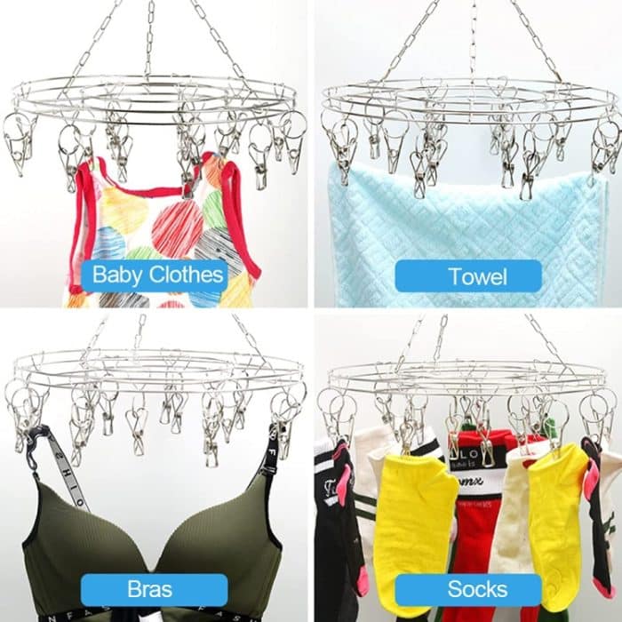 Runder Kleiderbügel aus Edelstahl mit 20 Clips – Bild 5