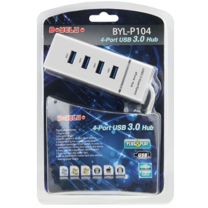 4 Ports USB 3.0 Hub Splitter mit LED, Super Speed 5 Gbit/s, BYL-P104, USB 3.0 (White), USB 3.0 (Black) – Bild 4