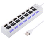 7 Ports USB Hub 2.0 USB Splitter High Speed 480 Mbit/s mit EIN/AUS-Schalter / 7 LEDs, 7 Ports (White), 7 Ports (Black)