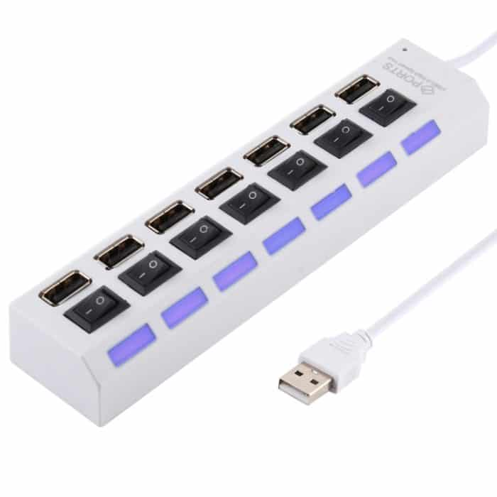 S-UH-0212W.jpg 7 Ports USB Hub 2.0 USB Splitter High Speed 480 Mbit/s mit EIN/AUS-Schalter / 7 LEDs, 7 Ports (White), 7 Ports (Black) – Bild 1