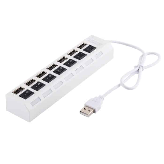 7 Ports USB Hub 2.0 USB Splitter High Speed 480 Mbit/s mit EIN/AUS-Schalter / 7 LEDs, 7 Ports (White), 7 Ports (Black) – Bild 3