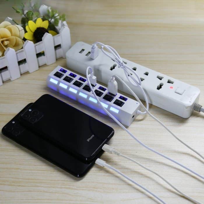 7 Ports USB Hub 2.0 USB Splitter High Speed 480 Mbit/s mit EIN/AUS-Schalter / 7 LEDs, 7 Ports (White), 7 Ports (Black) – Bild 12