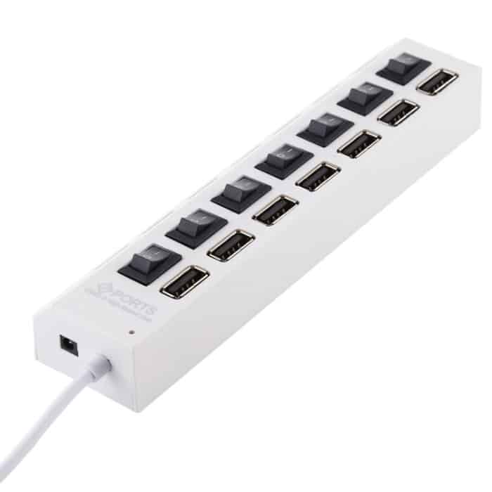 7 Ports USB Hub 2.0 USB Splitter High Speed 480 Mbit/s mit EIN/AUS-Schalter / 7 LEDs, 7 Ports (White), 7 Ports (Black) – Bild 4