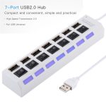 7 Ports USB Hub 2.0 USB Splitter High Speed 480 Mbit/s mit EIN/AUS-Schalter / 7 LEDs, 7 Ports (White), 7 Ports (Black) – Bild 6