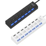 7 Ports USB Hub 2.0 USB Splitter High Speed 480 Mbit/s mit EIN/AUS-Schalter / 7 LEDs, 7 Ports (White), 7 Ports (Black) – Bild 2