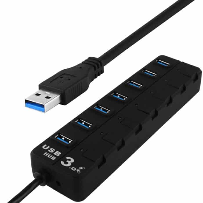 7 Ports USB 3.0-Hub mit individuellen Schalter für jeden Datenübertragungsport (schwarz) – Bild 2