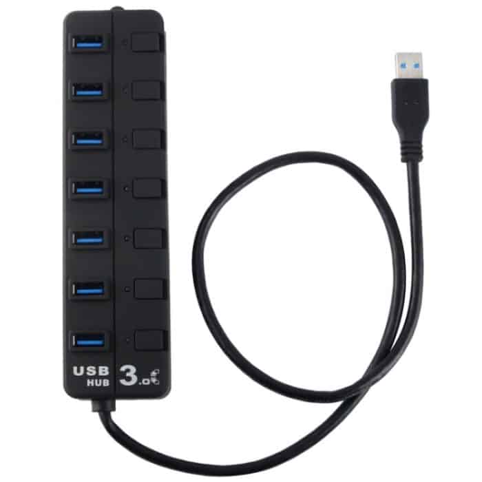 7 Ports USB 3.0-Hub mit individuellen Schalter für jeden Datenübertragungsport (schwarz) – Bild 3