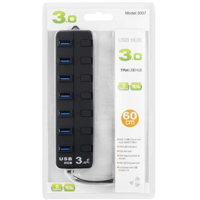 7 Ports USB 3.0-Hub mit individuellen Schalter für jeden Datenübertragungsport (schwarz) – Bild 5