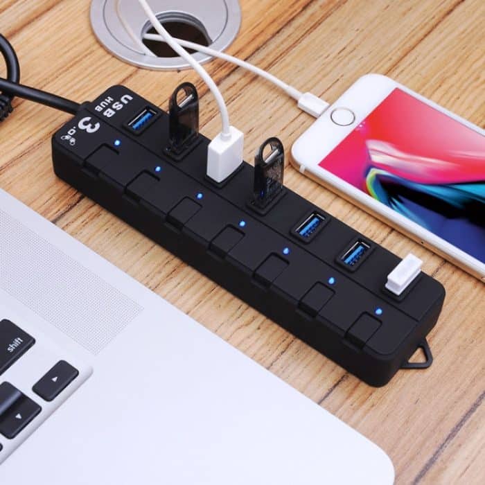 7 Ports USB 3.0-Hub mit individuellen Schalter für jeden Datenübertragungsport (schwarz) – Bild 6