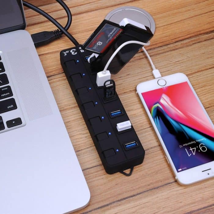 7 Ports USB 3.0-Hub mit individuellen Schalter für jeden Datenübertragungsport (schwarz) – Bild 7