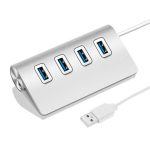 Hochgeschwindigkeits-5-Gbit/s-USB-3.0-HUB mit 4 Anschlüssen, tragbarer USB-Splitter aus Aluminium, unterstützt 2 TB, 4 Ports (Silver)