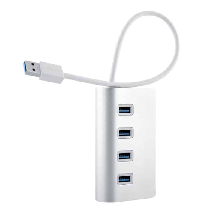Hochgeschwindigkeits-5-Gbit/s-USB-3.0-HUB mit 4 Anschlüssen, tragbarer USB-Splitter aus Aluminium, unterstützt 2 TB, 4 Ports (Silver) – Bild 3