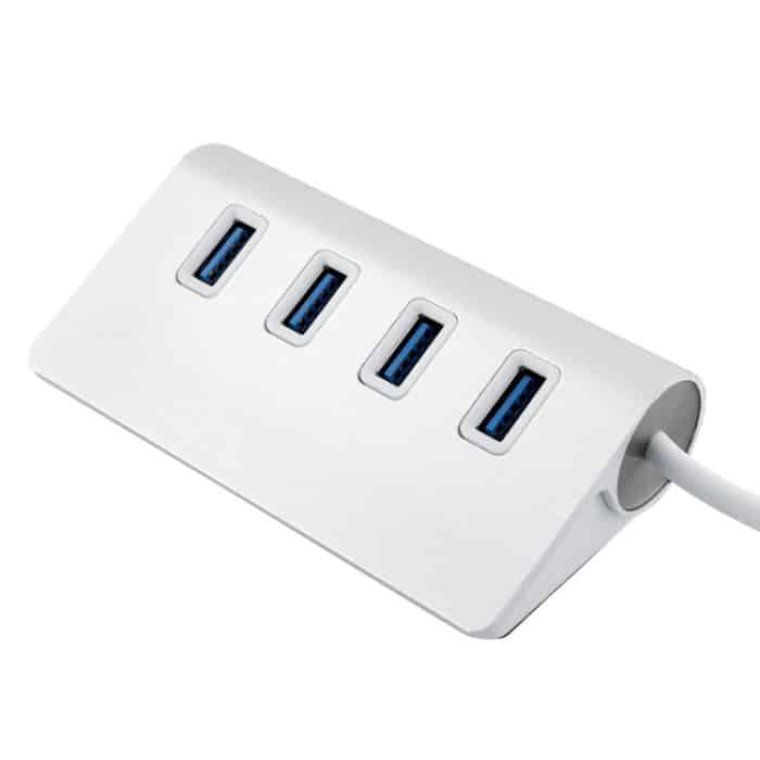 Hochgeschwindigkeits-5-Gbit/s-USB-3.0-HUB mit 4 Anschlüssen, tragbarer USB-Splitter aus Aluminium, unterstützt 2 TB, 4 Ports (Silver) – Bild 4