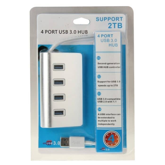 Hochgeschwindigkeits-5-Gbit/s-USB-3.0-HUB mit 4 Anschlüssen, tragbarer USB-Splitter aus Aluminium, unterstützt 2 TB, 4 Ports (Silver) – Bild 6