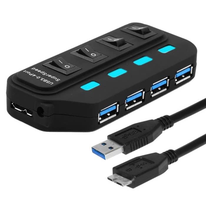 S-UH-3006.jpg 4 Ports USB 3.0-Nabe mit individuellen Schalter für jeden Datenübertragungsport (schwarz) – Bild 1
