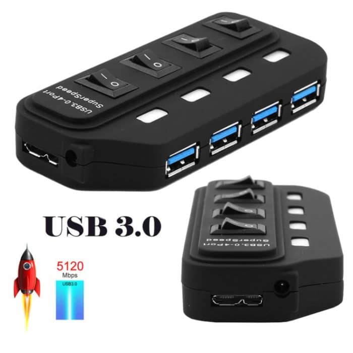 4 Ports USB 3.0-Nabe mit individuellen Schalter für jeden Datenübertragungsport (schwarz) – Bild 2