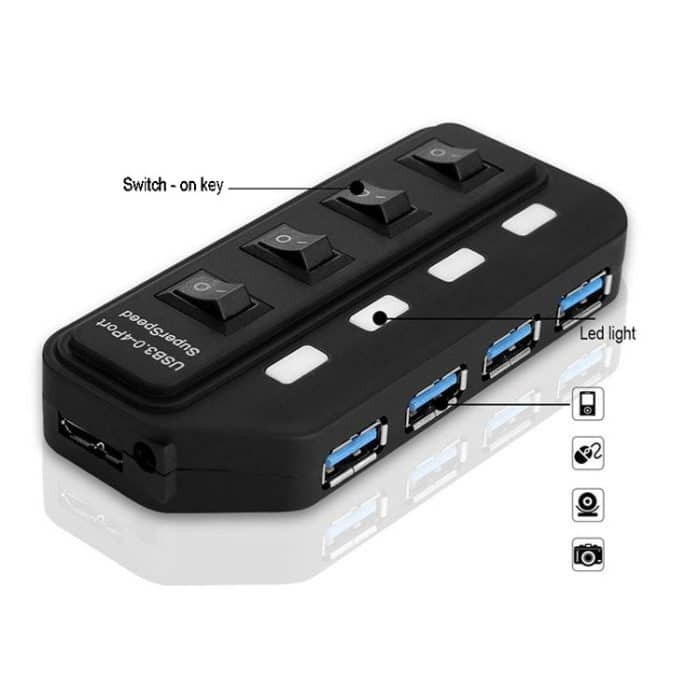 4 Ports USB 3.0-Nabe mit individuellen Schalter für jeden Datenübertragungsport (schwarz) – Bild 3