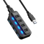 4 Ports USB 3.0-Nabe mit individuellen Schalter für jeden Datenübertragungsport (schwarz) – Bild 4