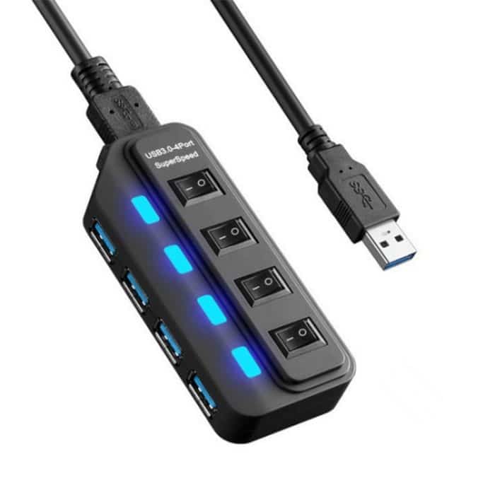 4 Ports USB 3.0-Nabe mit individuellen Schalter für jeden Datenübertragungsport (schwarz) – Bild 4