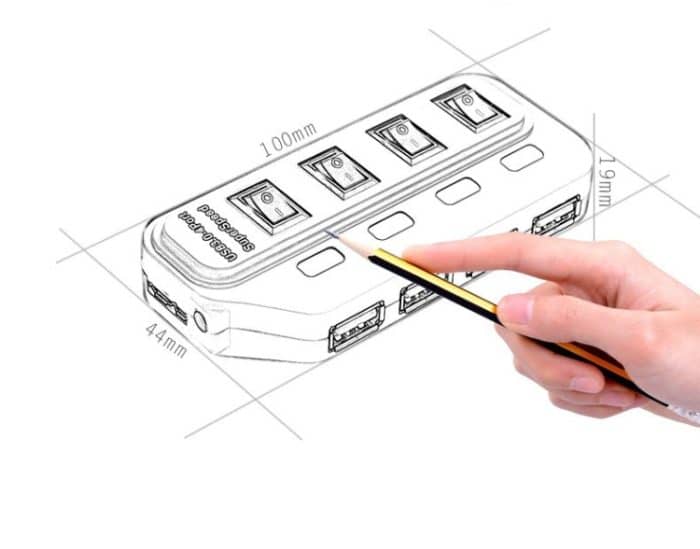 4 Ports USB 3.0-Nabe mit individuellen Schalter für jeden Datenübertragungsport (schwarz) – Bild 5